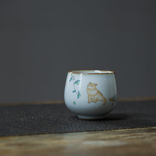 Ruyao Cat Tea Cup – Ru Kiln Crackle Glaze Gongfu Tea Cup 110ml / 3.7oz