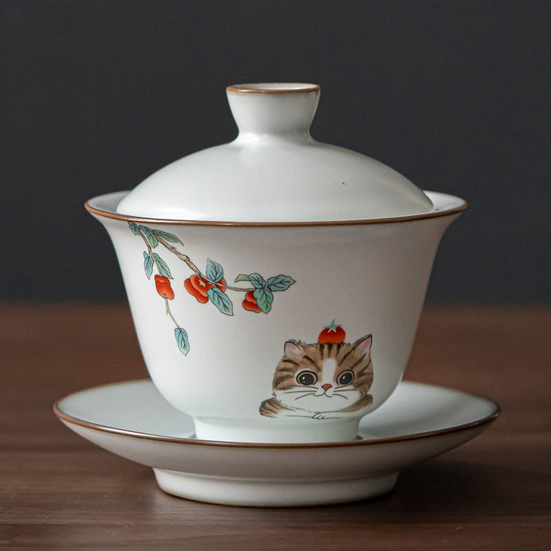 Cat Ru Kiln Lid Bowl Tea Pot Master Cup Kung Fu Tea Set