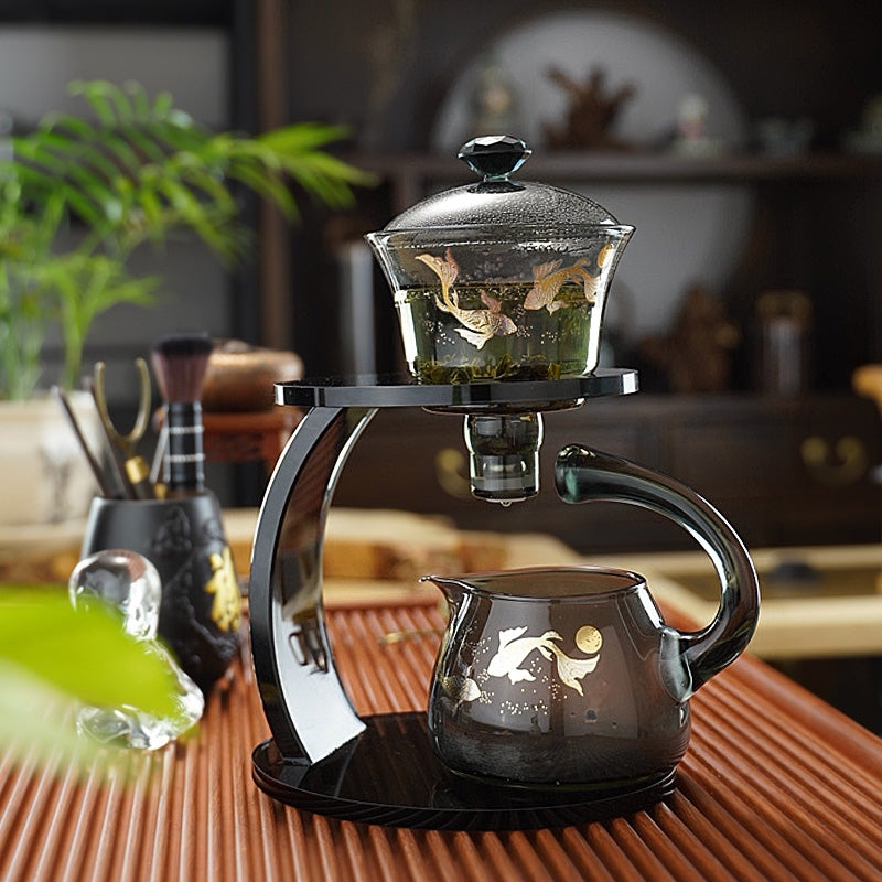 Smoke gray heat-resistant glass automatic magnetic tea set