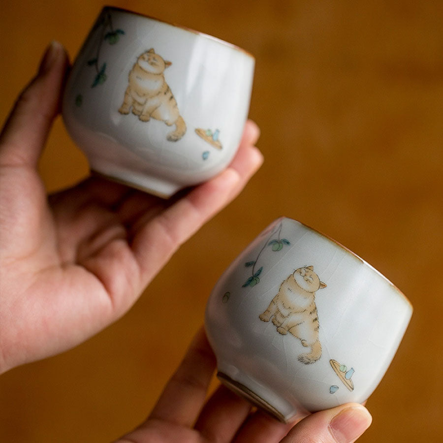 Ruyao Cat Tea Cup – Ru Kiln Crackle Glaze Gongfu Tea Cup 110ml / 3.7oz