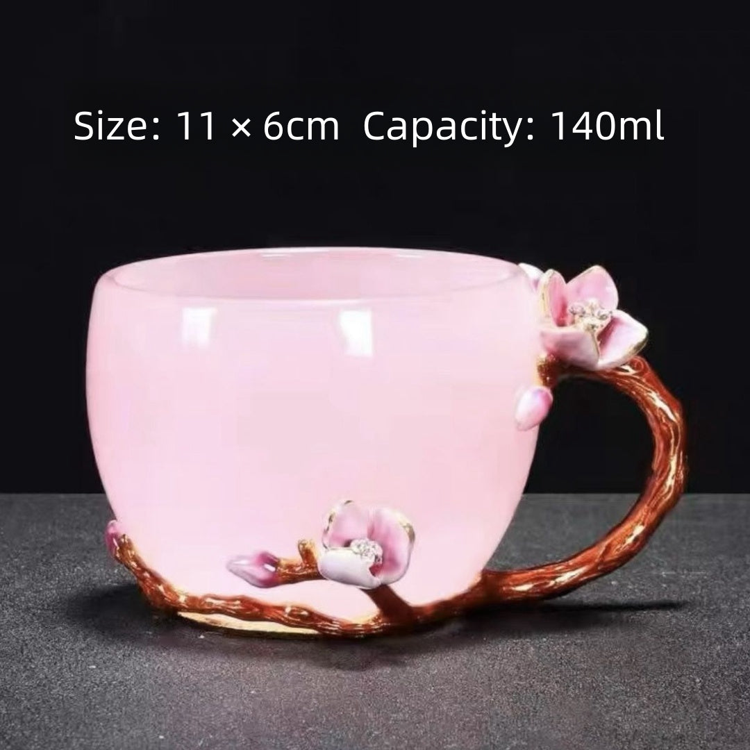 Enamel colored glass flower tea cup