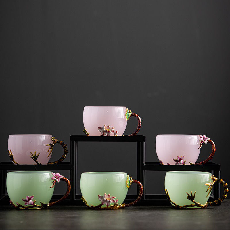 Enamel colored glass flower tea cup